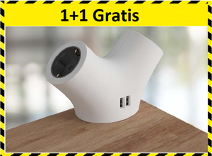 Stekkerdoos Met 2 USB Poorten en 2 Stopcontacten - Randaarde - 1+1 Gratis