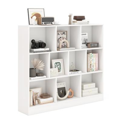 Boekenkast Met 10 Vakken Vrijstaande Opbergmeubel Met Drie Niveaus Houten Planken Van 120 cm Lang-Wit
