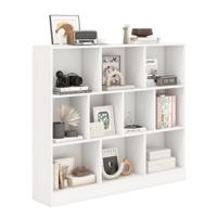 Boekenkast Met 10 Vakken Vrijstaande Opbergmeubel Met Drie Niveaus Houten Planken Van 120 cm Lang-Wit
