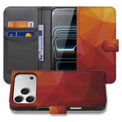 Book Case iPhone 17 Pro Max Polygon Rood PU Leer Met Pasjes Drie Vakjes Bescherming