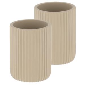 Tendance Tandenborstelbeker 101 series - 2x - taupe - geribbeld - PS - 7 x 9,5 cm