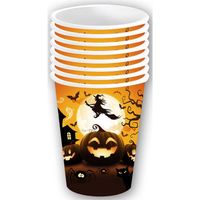 Halloween/horror pompoen feest bekers - 12x - zwart - papier - 240 ml - Feestbekertjes - thumbnail