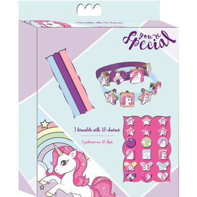 3 armbanden met 18 bedels eenhoorn