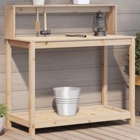 VidaXL Oppottafel met schappen 108x50x109,5 cm massief grenenhout