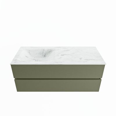 MONDIAZ VICA-DLUX 120cm badmeubel onderkast Army 2 lades. Inbouw wastafel CLOUD links zonder kraangat, kleur Opalo.