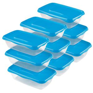 Vershoudbakjes Hega - set van 9x stuks - 0.9 liter - transparant/blauw - L20 x B12 x H8 cm