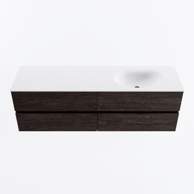 MONDIAZ VICA 160cm badmeubel onderkast Dark Brown 4 lades. Wastafel MOON rechts zonder kraangat, kleur Talc.