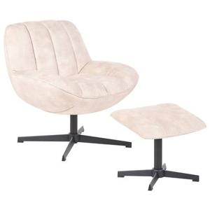 Beliani - LIA - Fauteuil met hocker - Beige - Fluweel