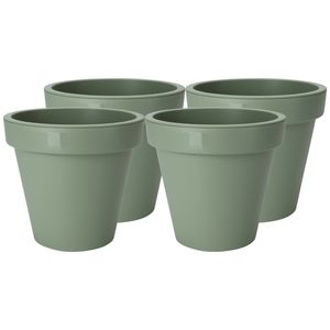 Plantenpot/bloempot - 4x - Tuin buiten - kunststof - groen - D25 cm