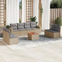 9-delige Loungeset met kussens poly rattan gemengd beige