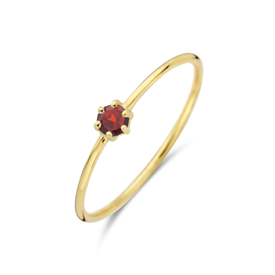 14k Geelgouden Ring 4mm met Granaat - Geboortesteen Januari