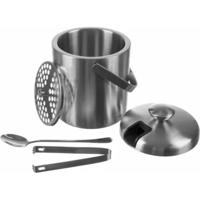 Ruhhy ijsemmer - zilver - RVS - 1,3L - 20 x 14 cm - tang en lepel - koelemmer