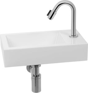 Saqu Square fonteinset met chromen kraan rechts wit mineraalmarmer