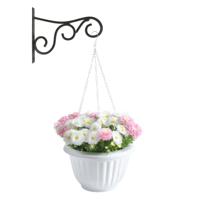 Hangpot + Muurhaak Gerona - wit - kunststof - metaal - D25 cm - tuinaccessoires