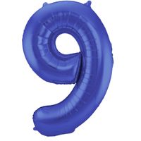Folie ballon van cijfer 9 in het blauw 86 cm - thumbnail