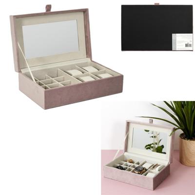 Home Deco Factory Horlogebox - roze - 13 vakjes - 25 x 8 x 16 cm - organizer - sieradendoos