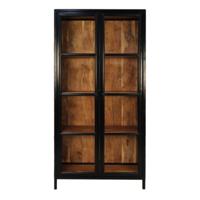 Vitrinekast Kingston - 90x40x185 - acacia/ijzer/glas
