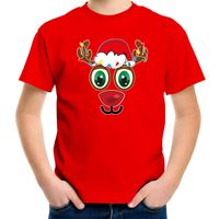 Bellatio Decorations kerst t-shirt voor kinderen - Rudolf gezicht - rendier - rood XL (164-176)  -