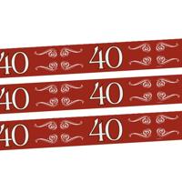 Folat Verjaardag/jubileum markeerlint - 3x - 40 jaar - 15 meter - rood - afzetlint