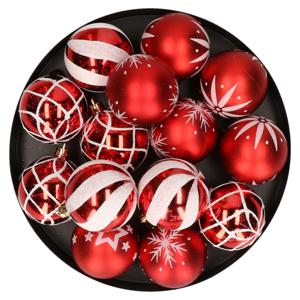 Gedecoreerde kerstballen - 25x stuks - 6 cm - rood - kunststof - kerstversiering