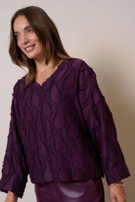Studio Anneloes Madison Jacquard Top 13364 T-shirt Lange Mouw 3800 Blackberry