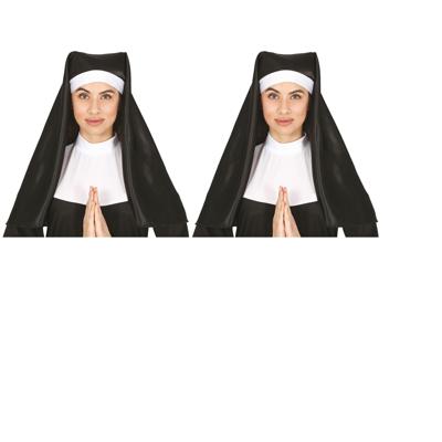 Nonnen hoofdstukje/kapje - 2x - zwart/wit - verkleed accessoires - volwassenen