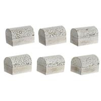 Juwelenkistje DKD Home Decor Wit Gouden Aluminium Mangohout 7,5 x 5,3 x 5,3 cm (6 Stuks)