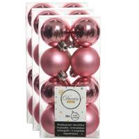 Decoris kleine kerstballen - 48x st - lippenstift roze - 4 cm - kunststof - onbreekbare kerstballen
