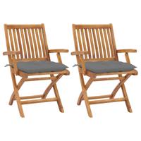 Tuinstoelen 2 st met grijze kussens massief teakhout