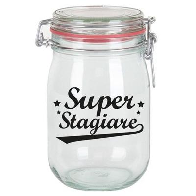 Cadeau voorraadpot - super Stagiare - glas - 11 x 18 cm - 1 liter - bedankt - snoeppot Cadeau voorraadpot - super Stagiare - glas - 11 x 18 cm - 1 liter - bedankt - snoeppot
