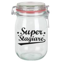 Cadeau voorraadpot - super Stagiare - glas - 11 x 18 cm - 1 liter - bedankt - snoeppot