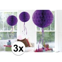 Feestversiering paarse decoratie bollen 30 cm set van 3 - thumbnail