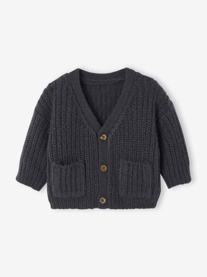 Babyvestje met V-hals van grof gebreide stof leigrijs