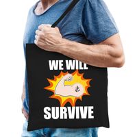 We will survive katoenen tas crisis zwart voor heren