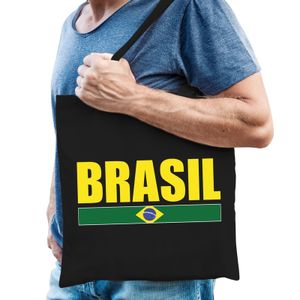 Katoenen Brazilie supporter tasje Brasil zwart