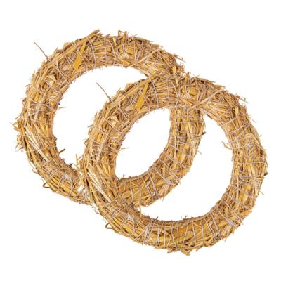 Decoratie krans van stro - Set van 2x stuks - 30 x 5,5 cm - DIY kransen maken - kerst deurkrans