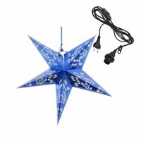 Kerstversiering blauwe kerststerren 60 cm inclusief zwarte lichtkabel   -