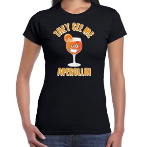 Apres ski t-shirt voor dames - aperol spritz - zwart - apres ski/wintersport - skien