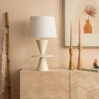 Beige tafellamp modern met stoffen kap E27 fitting stekker en schakelaar &apos;Kiona&apos; 56cm