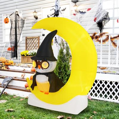 Halloween-Decoratie met LED-Verlichting Opblaasbare Uil op Maan Reuze Opblaasbare Feestdecoratie Haringen en Zandzakken