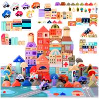 Kruzzel houten blokken - multicolor - hout - 115x stuks - stad bouwen - incl puzzel mat