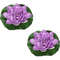 Drijvende kunst waterlelie bloemen - 2x - paars - D18 cm - Vijver decoratie - Nep bloemen - Waterlel