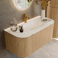 Badmeubel Mondiaz Kurve-Dlux | 100 cm | Meubelkleur Oak | Wastafelkleur Ostra | Solid surface | Midden spoelbak | 1 kraangat