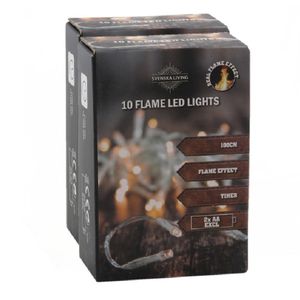 Kerstverlichting - set van 2x st - warm wit - vlam effect -10 lampjes -100 cm -timer