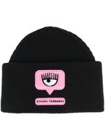 Chiara Ferragni bonnet en laine Lana à patch logo - Noir