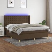 Boxspring met matras en LED stof donkerbruin 180x200 cm