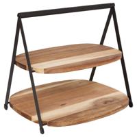 Etagere voor hapjes 2 laags - acacia hout/metaal - D27 x H25 cm - Hightea - Taartjes - Decoratief -