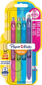 Papermate InkJoy Gel Intrekbare gelpen Medium Blauw, Groen, Roze, Paars 4 stuk(s)