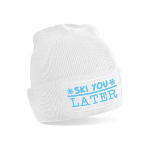 Wintersport muts voor volwassenen - Ski You Later - wit - blauwe glitter - one size - Apres ski