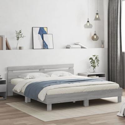 Bedframe met hoofdeinde en LED-licht grijs sonoma 180x200 cm
